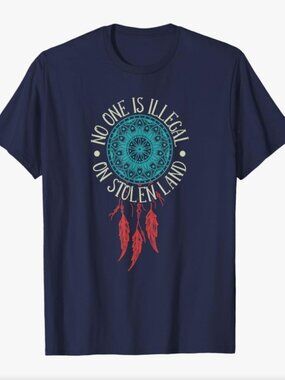 Men 3XL No One Is Illegal Short Sleeve T Shirt Top Navy Blue Gildan